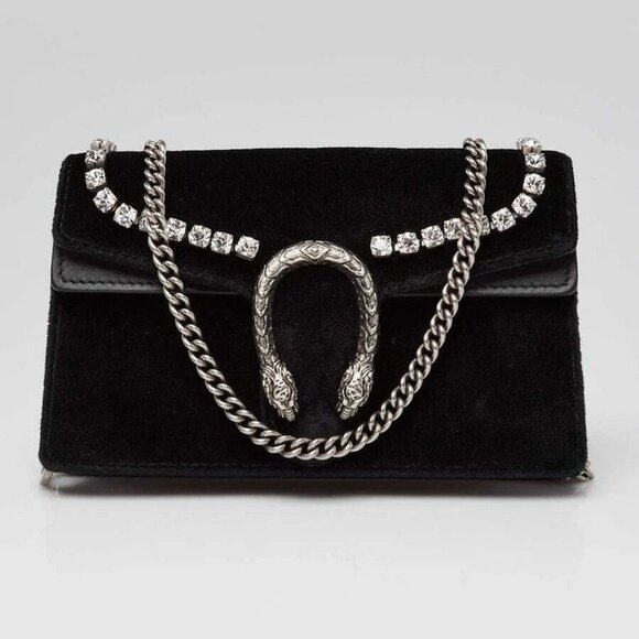 Gucci Black Velvet and Crystal Dionysus Super Mini Chain Bag - Picture 1 of 11